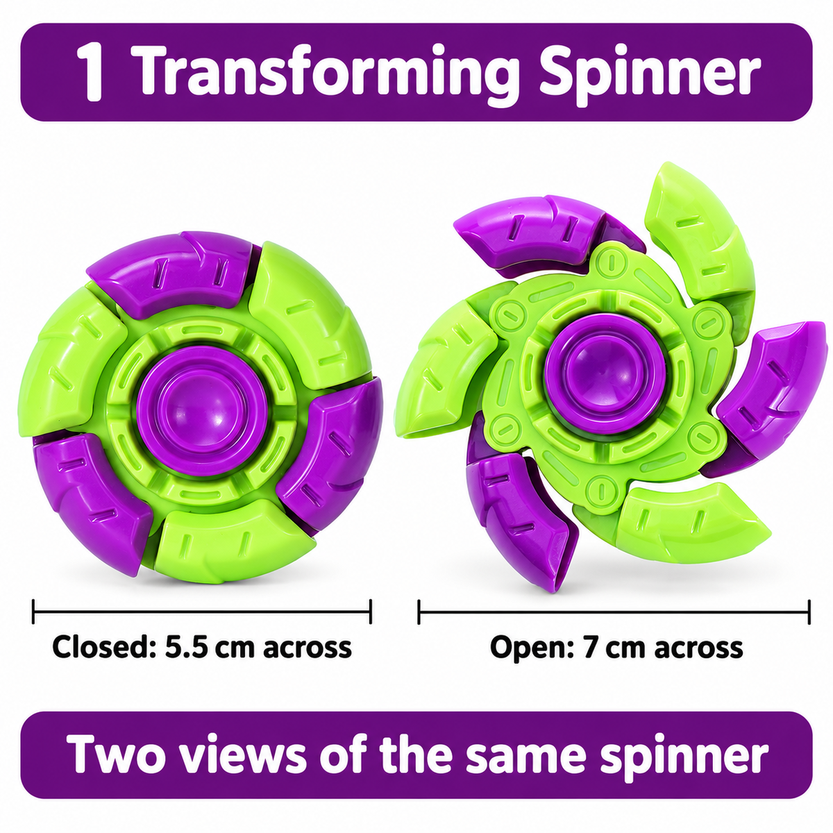 6-Blade Expanding Fidget Spinner – Green & Purple 3