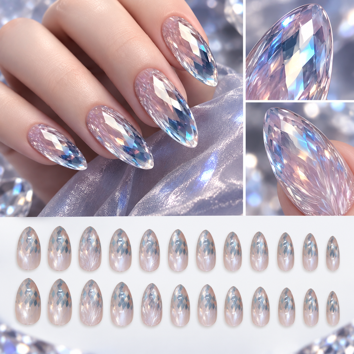 Dreamy Blue Cat Eye Geometric Press On Nail Set