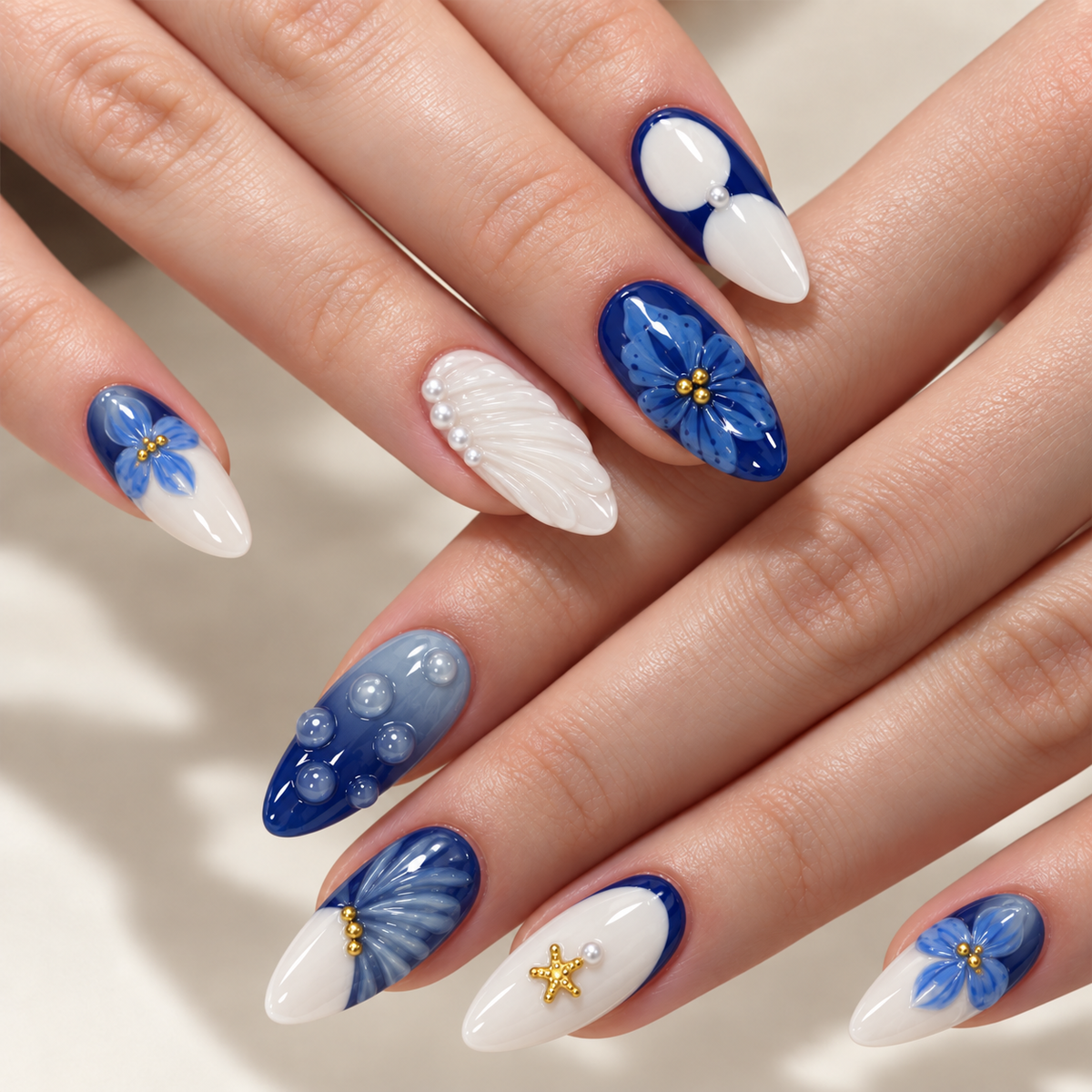 Vintage Blue Lily Pearl Press On Nails - replacement image 1