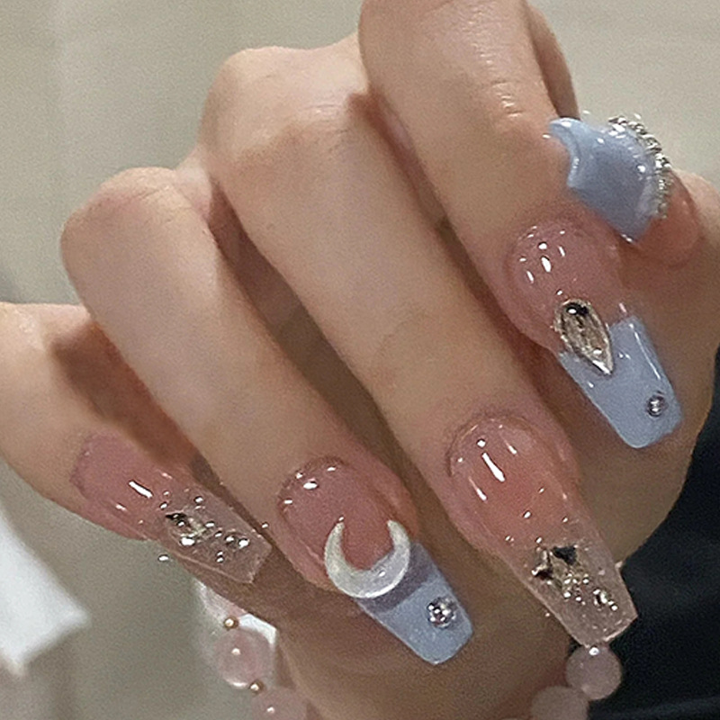 Sea Salt Blue Star Moon Press On Nails - image 4