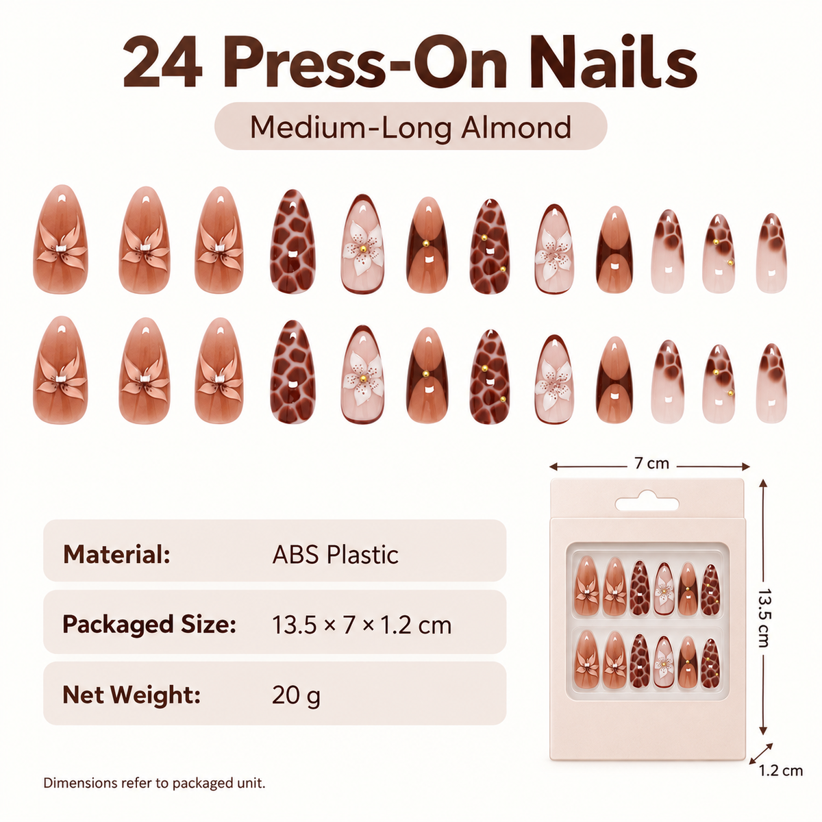 Vintage Brown Lily Almond Press On Nails - image 4