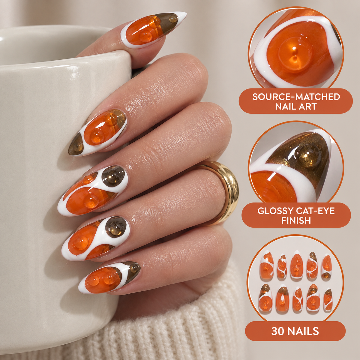 Orange Popsicle Bubble Press On Nail Set