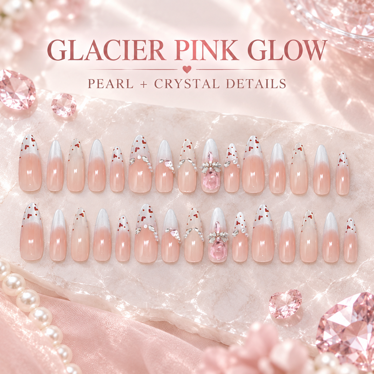 Glacier Pink Crystal Cat Eye Press On Nail Set