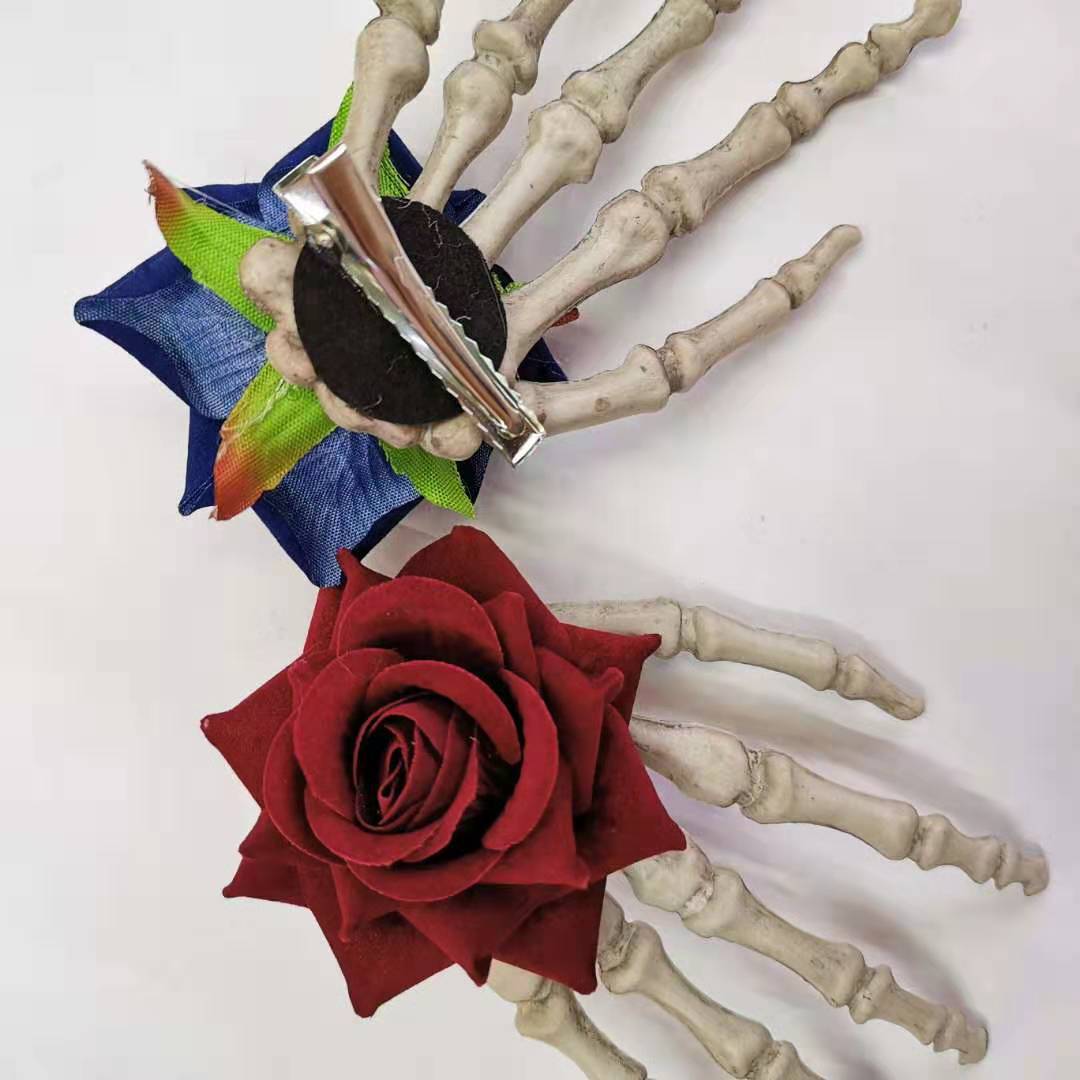 Skeleton Hand Rose Hair Clip