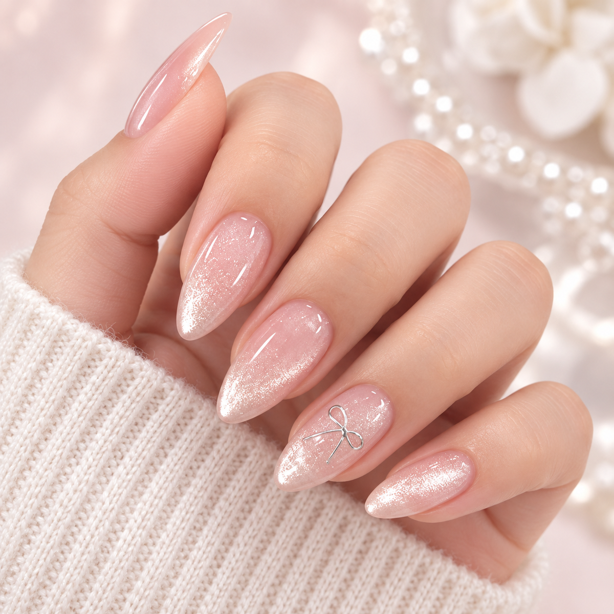 Mint Mambo Pink Cat Eye Bow Press On Nail Set