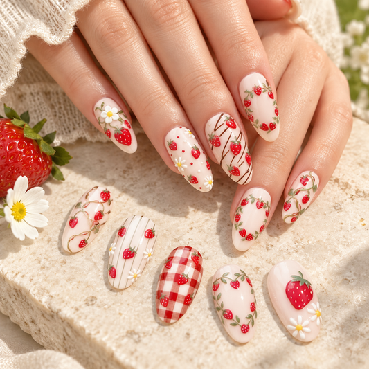 Strawberry Garden Floral Press On Nail Set