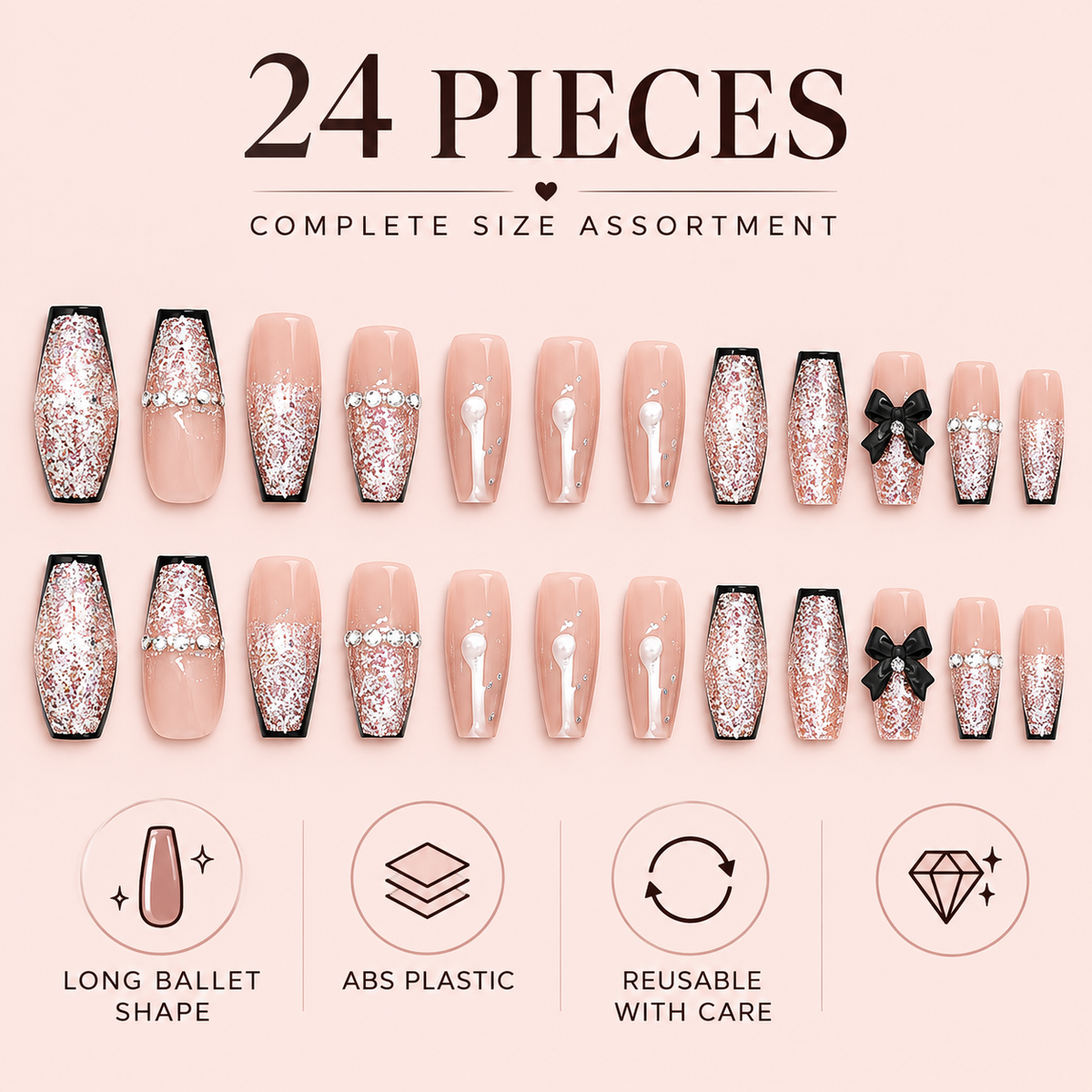 Black Butterfly Rhinestone Ballet Press On Nails - image 4