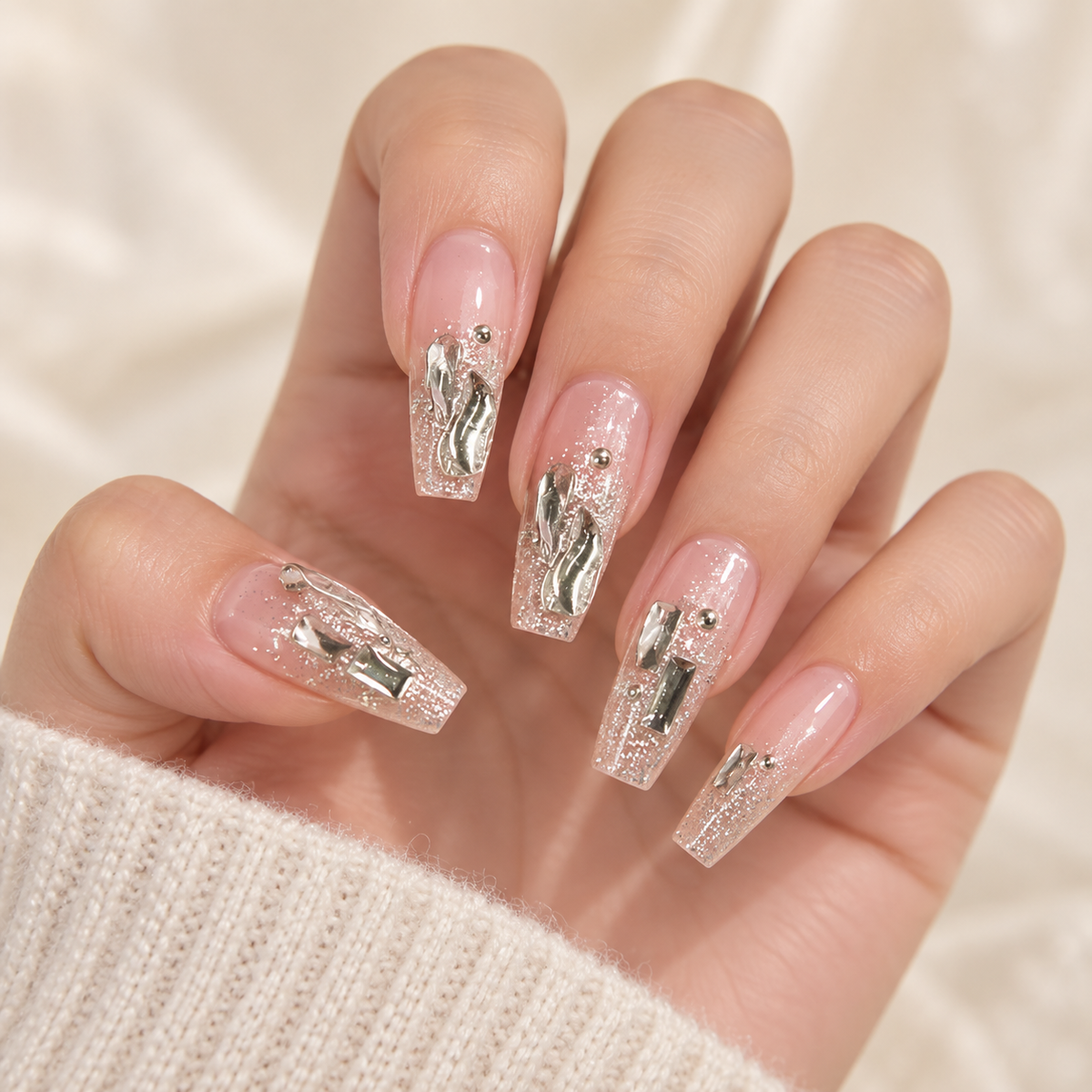 Rotating Butterfly Glitter Ballet Press On Nail Set
