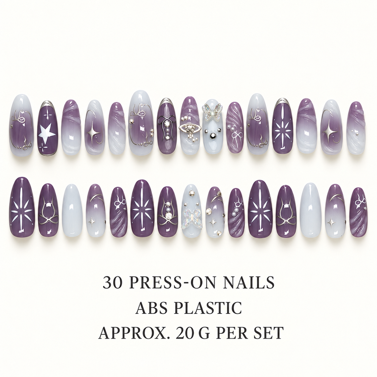 Cosmic Purple Rhinestone Bow Press On Nail Set