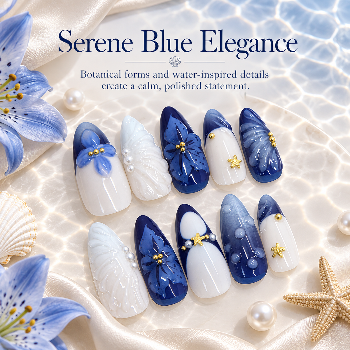 Vintage Blue Lily Pearl Press On Nails - replacement image 3