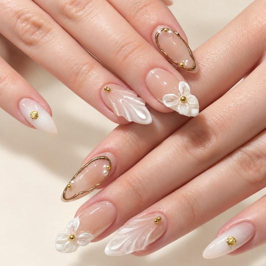 White Butterfly Pearl Wave Press On Nails - image 1