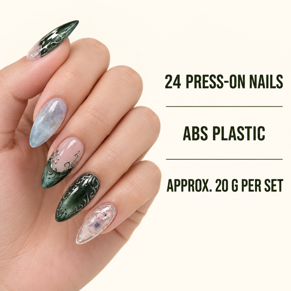 Olive Green Peach Tea Cat Eye Press On Nail Set