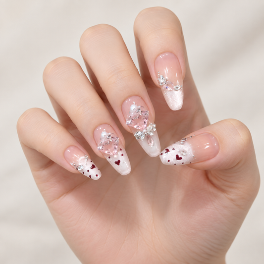 Glacier Pink Crystal Cat Eye Press On Nail Set