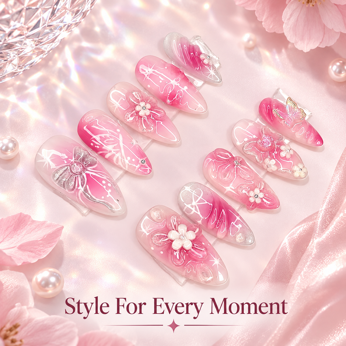 Pink Aurora Floral Press On Nails 24 Piece Set - image 4