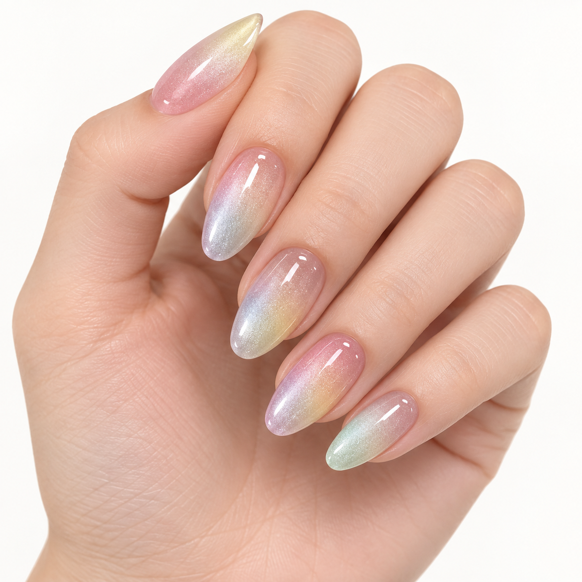 Rainbow Tie Dye Cat Eye Press On Nail Set