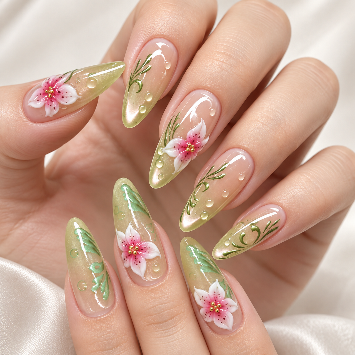 Iced Grape Cat Eye Floral Press On Nail Set