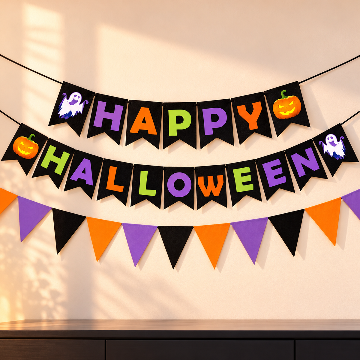 Happy Halloween Letter Banner with Triangle Garland 2