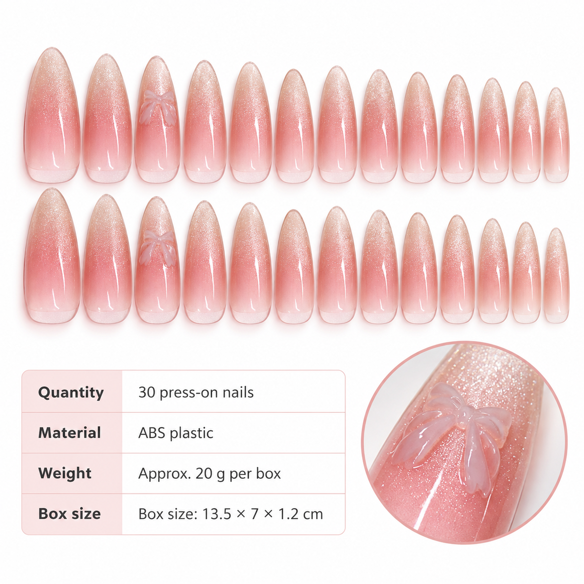 Peach Sorbet Bow Cat Eye Press On Nail Set