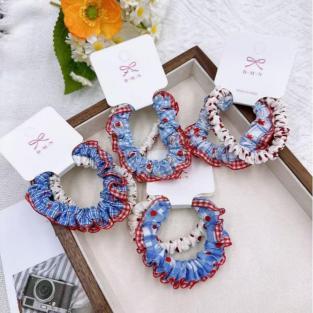 Blue & Red Plaid Ruffle Hair Ties 2pcs