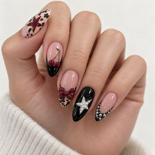 Summer Cherry Pearl Starlight Press On Nail Set