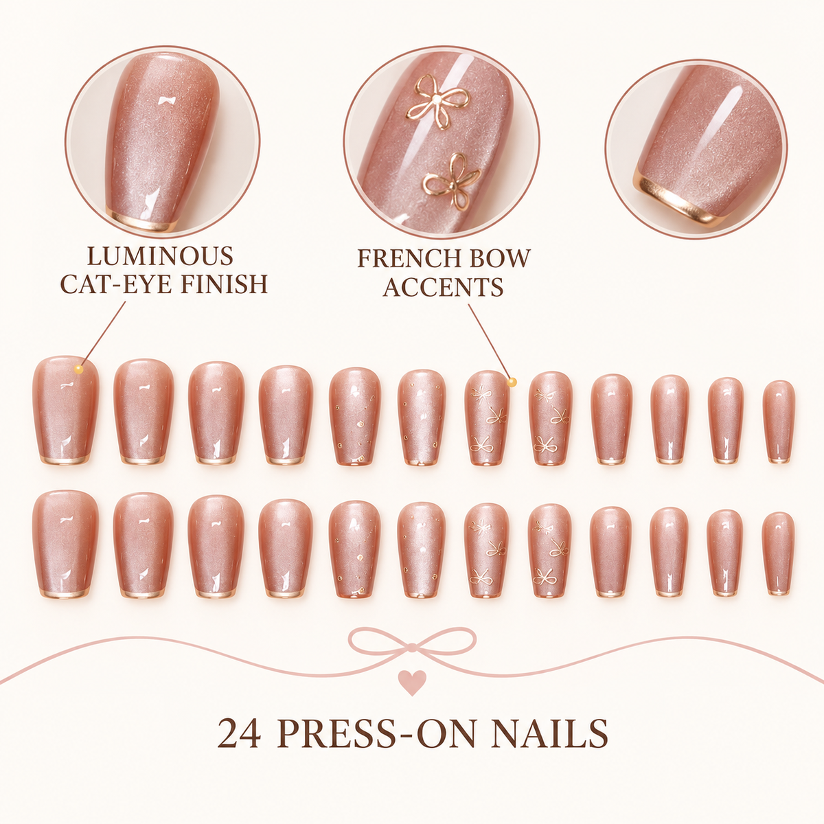 Luminous Bow Cat Eye French Press On Nail Set