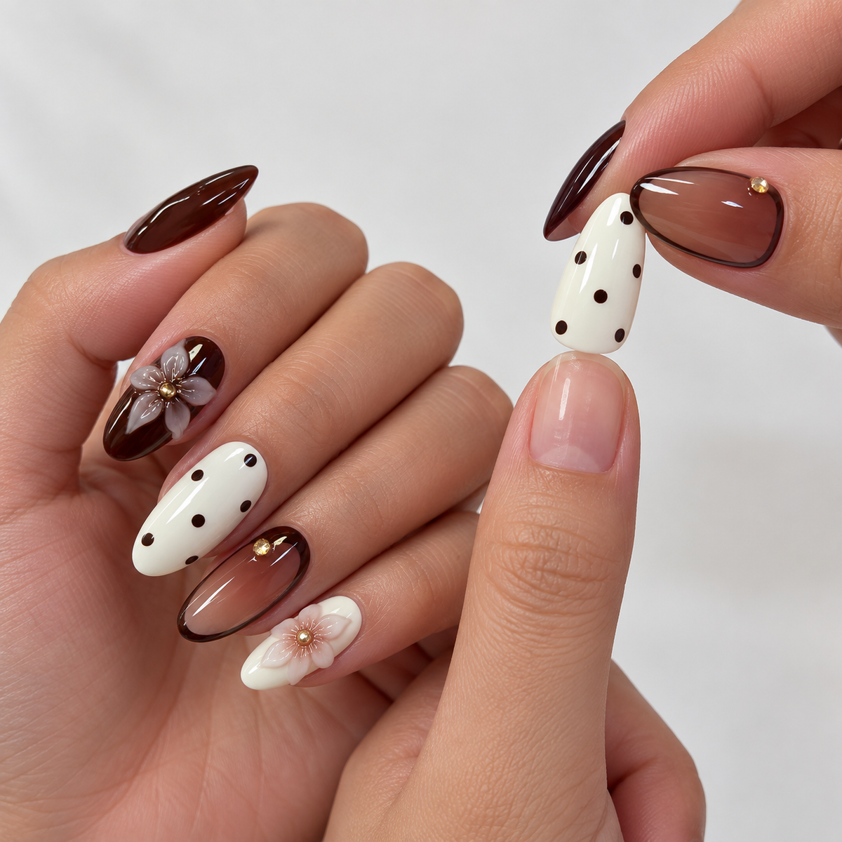 Red Chestnut Cream Lily Polka Dot Press On Nail Set · mproduct-7c6032293299ebc9e42d