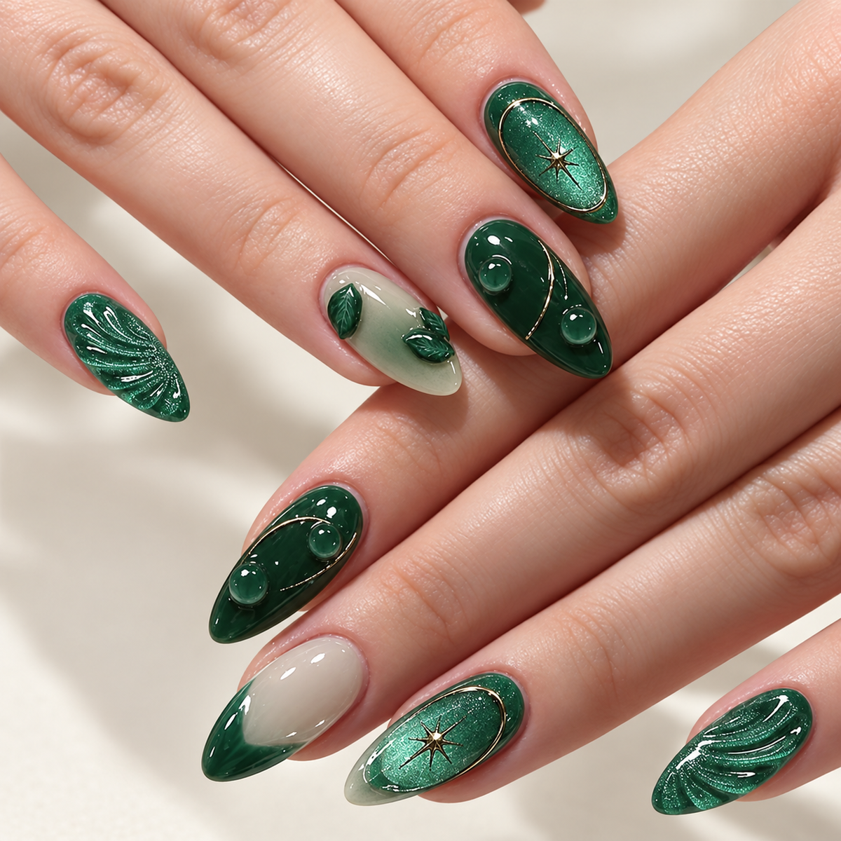 Green Ripple French Cat Eye Press On Nails 24 Piece Set - image 1