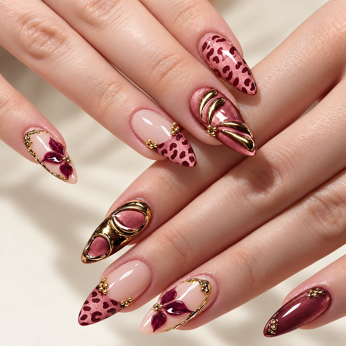 Vintage Leopard Floral Cat Eye Press On Nails - image 1