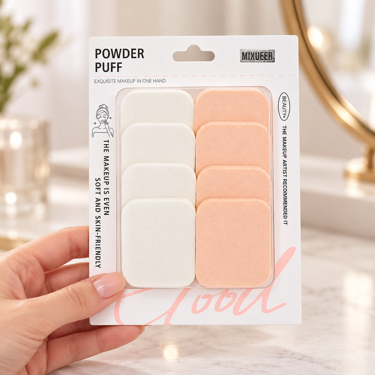 Square Makeup Puffs – 8-Piece White & Nude Set 6