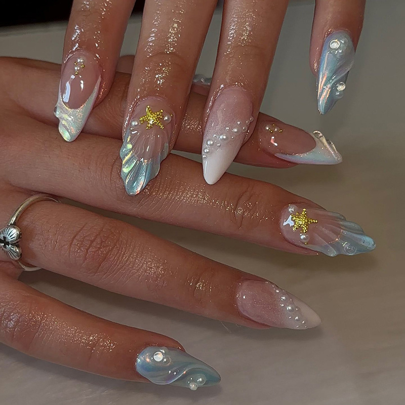 Ocean Mermaid Shell Star Press On Nails 24 Piece Set - image 4