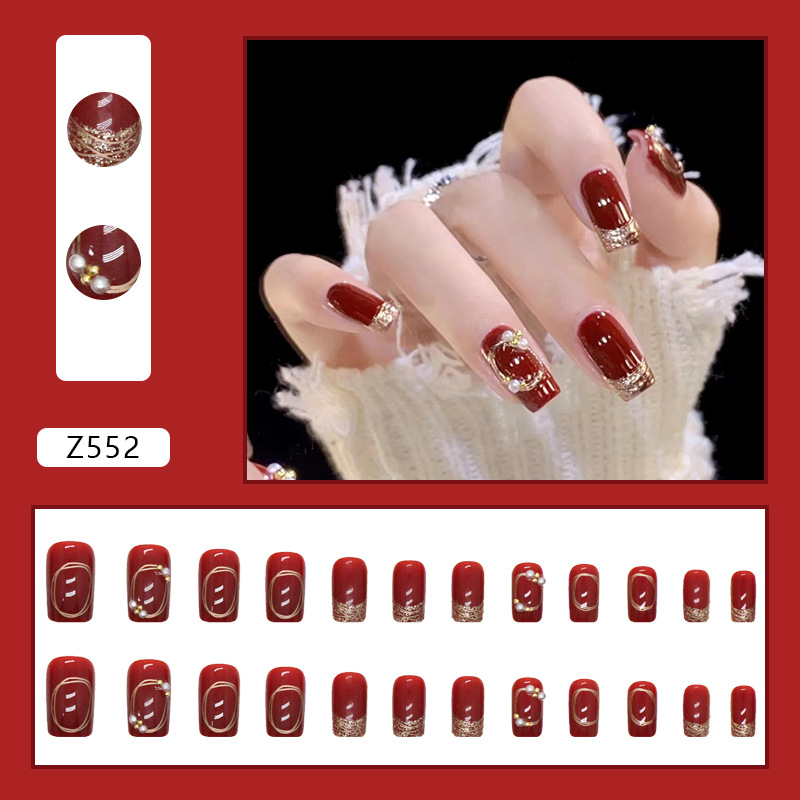 Wine Red Crystal New Year Press On Nails 24 Piece Set - image 6