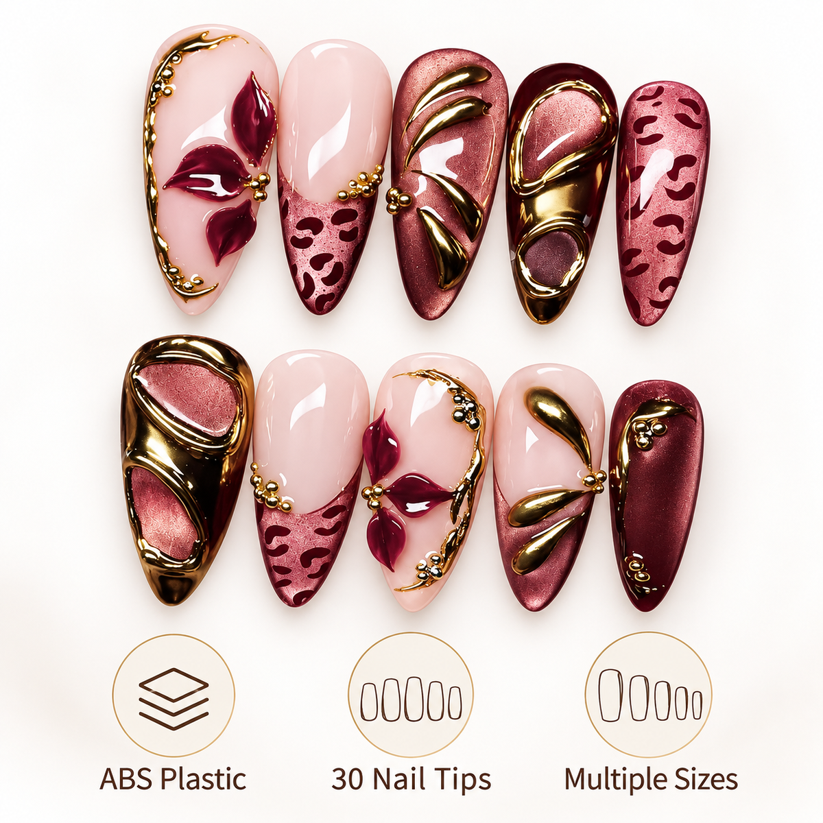 Vintage Leopard Floral Cat Eye Press On Nails - image 7