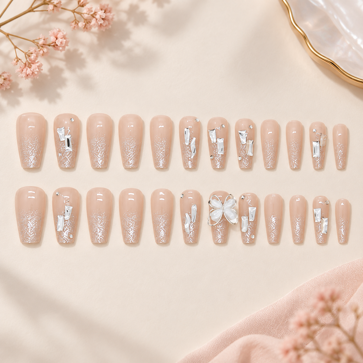 Rotating Butterfly Glitter Ballet Press On Nail Set