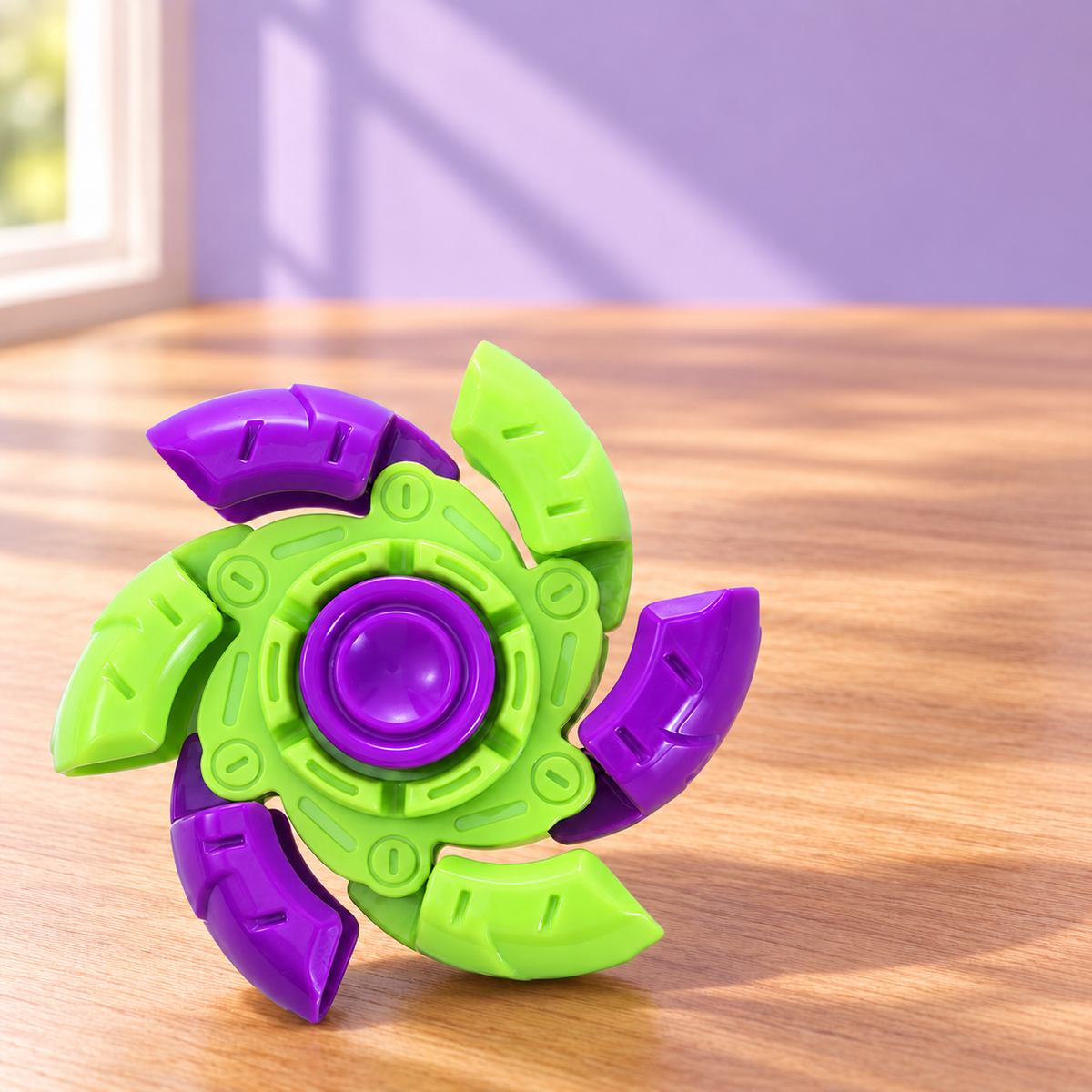 6-Blade Expanding Fidget Spinner – Green & Purple 2