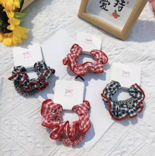 Red & Black Plaid Hair Ties 2pcs 2