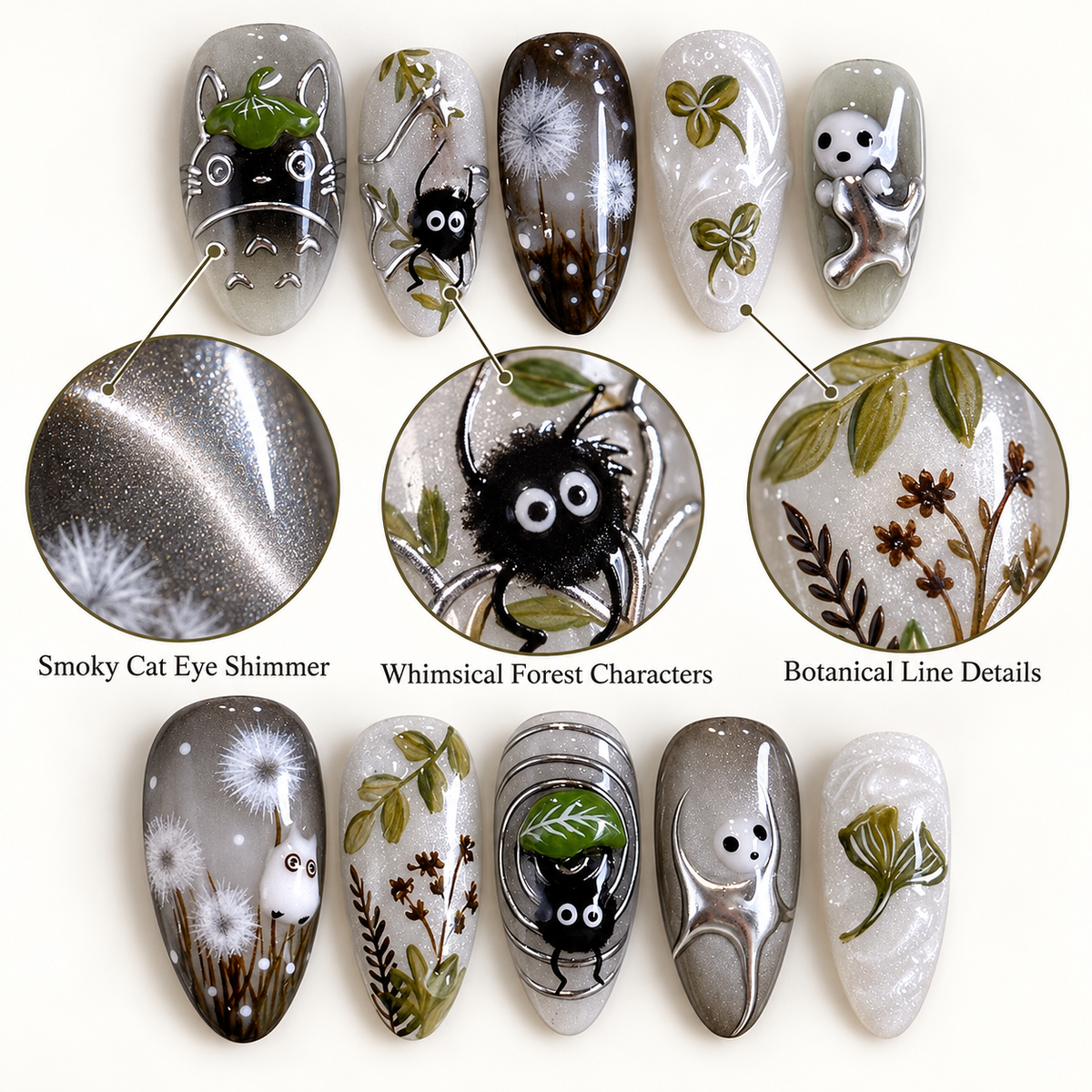 Sweet Cool Cat Eye Forest Press On Nails - image 5