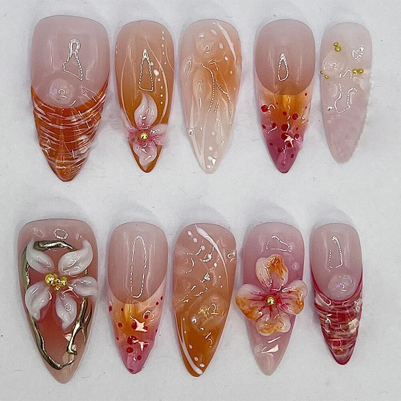 Pink Floral French Press On Nails 30 Piece Set - image 4