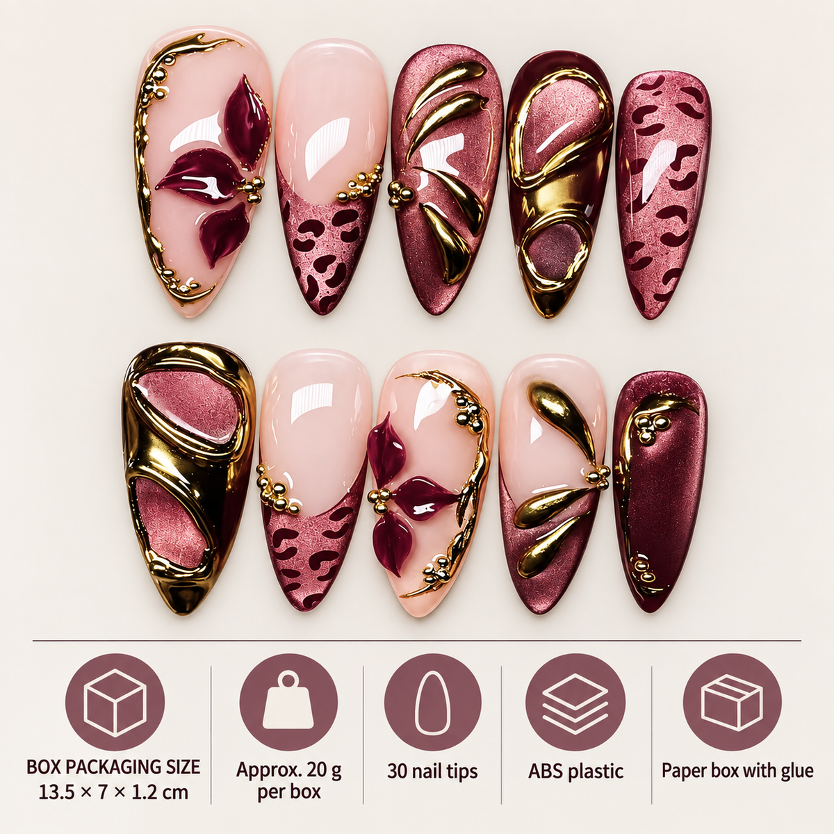 Vintage Leopard Floral Cat Eye Press On Nails - image 3