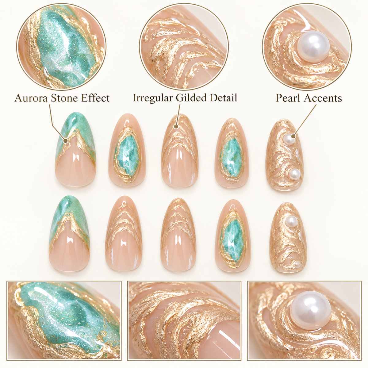 Aurora Sand Gold French Pearl Press On Nails - image 5