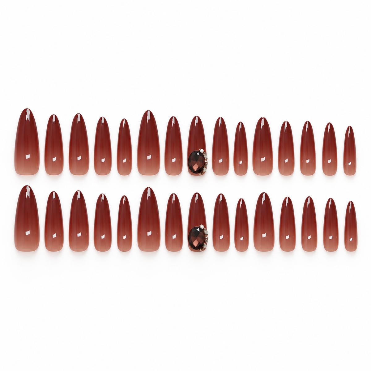 Dark Red Ruby Ombre Rhinestone Press On Nail Set