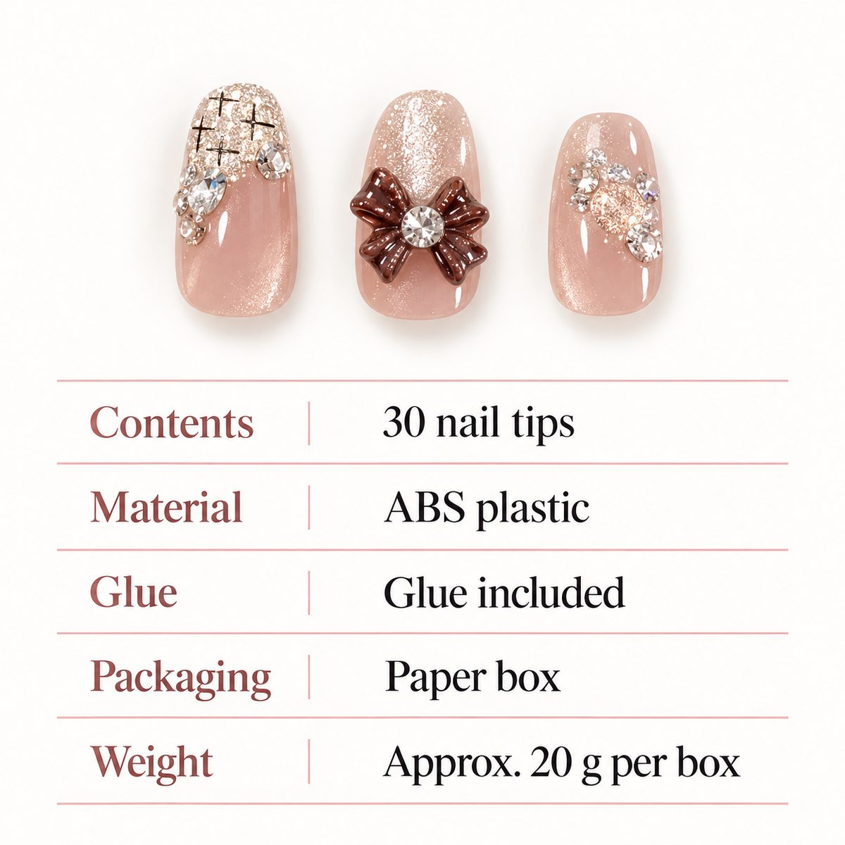 Blush Cat Eye Bow Crystal Press On Nail Set