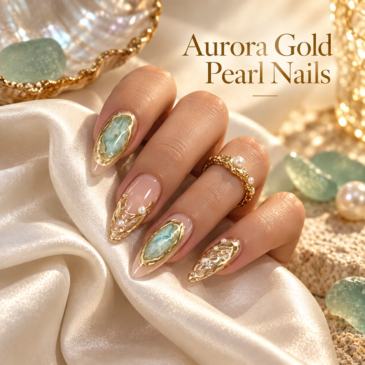 Aurora Sand Gold French Pearl Press On Nails - image 3