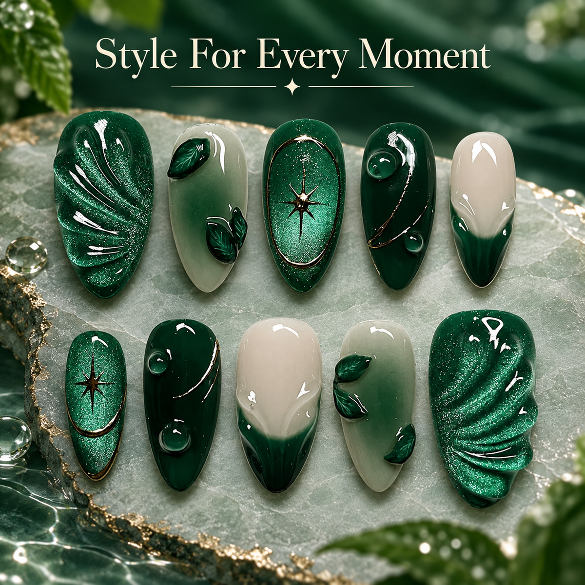 Green Ripple French Cat Eye Press On Nails 24 Piece Set - image 5