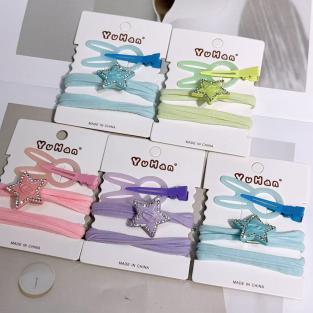 Rabbit Hair Clip and Star Hair Tie Set - 3 Pcs