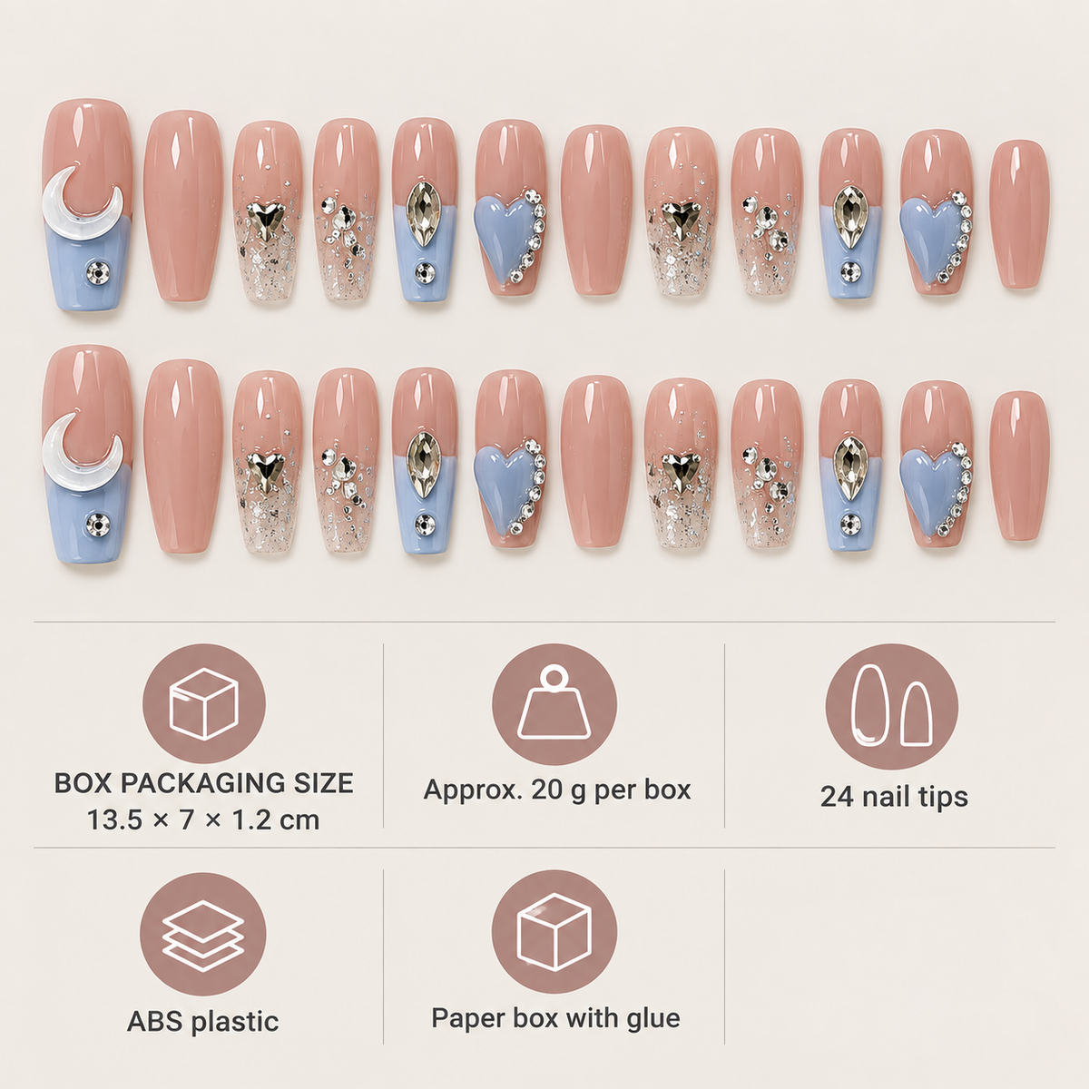 Sea Salt Blue Star Moon Press On Nails - image 3