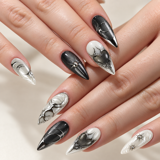 Black Liquid Metal Cat Eye Press On Nails 24 Piece Set - image 1