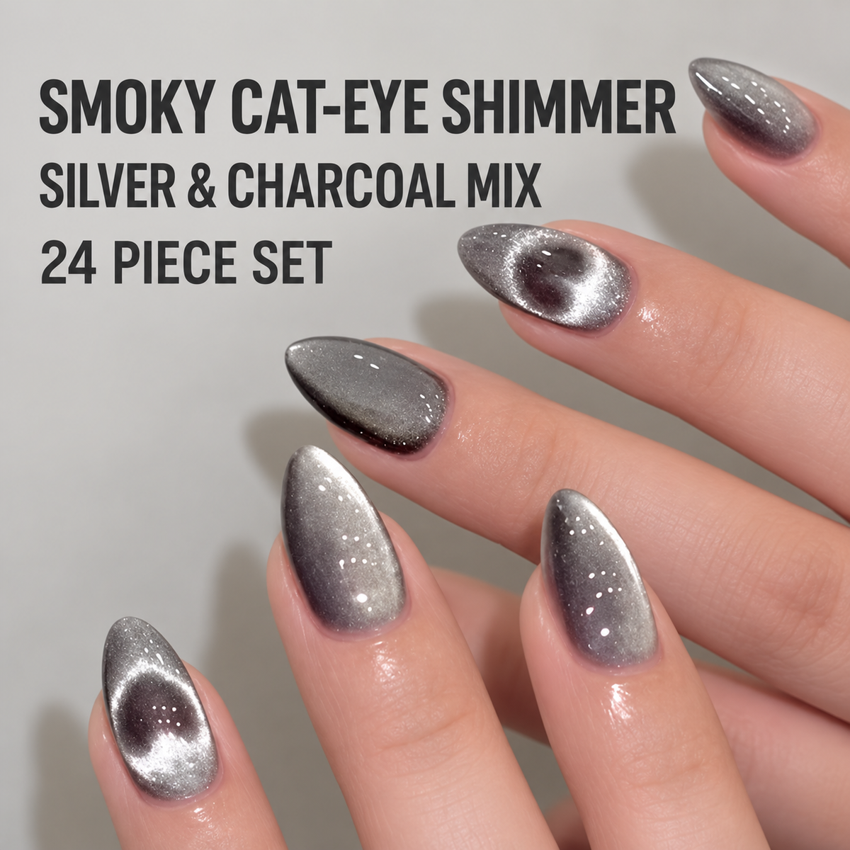 Heart Glow Cat Eye Almond Press On Nail Set