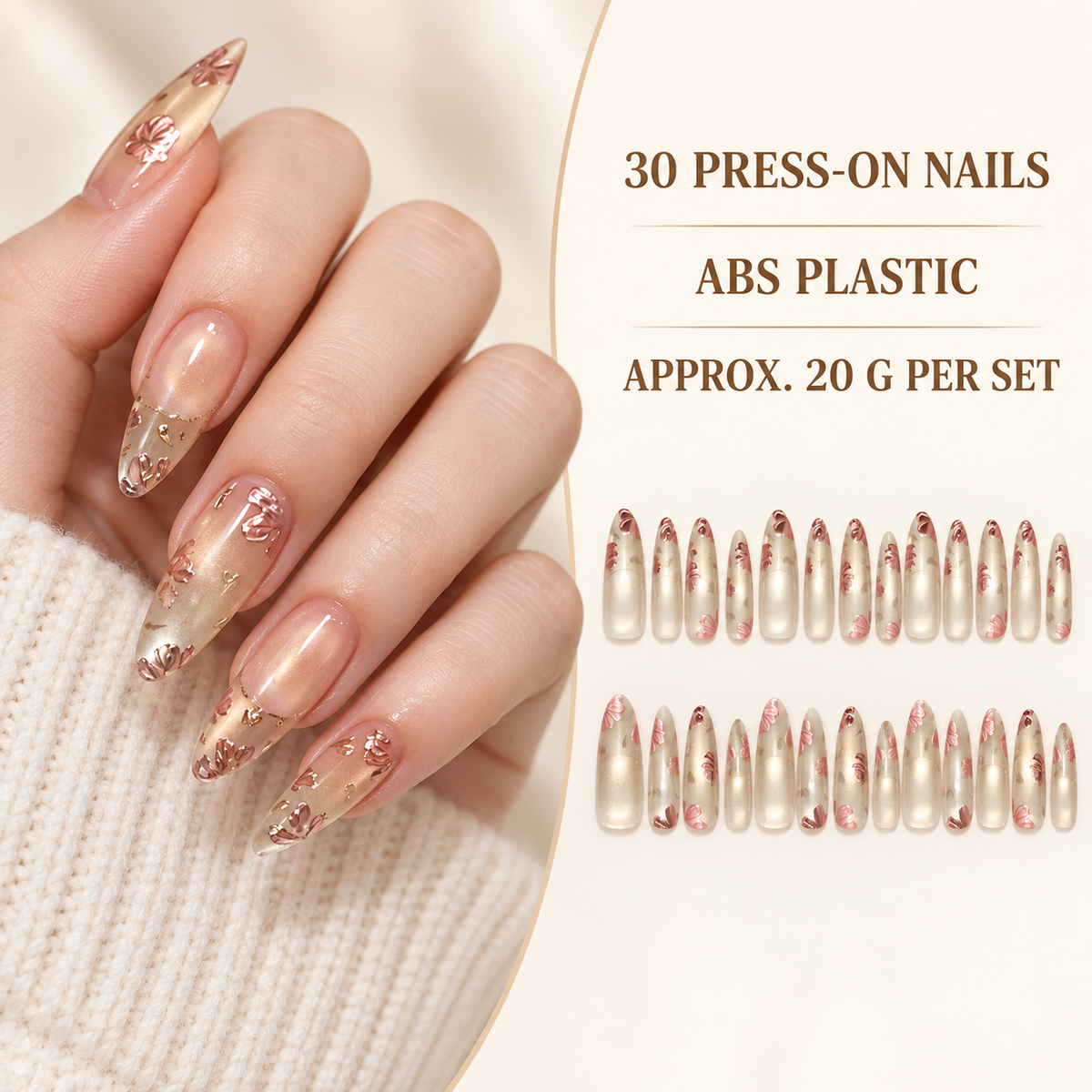 Dreamy Floral Cat Eye French Press On Nail Set