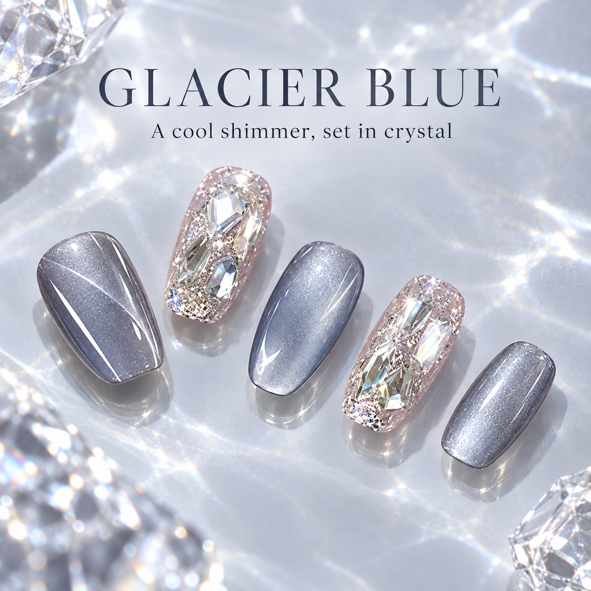 Glacier Blue Cat Eye Ballet Press On Nail Set