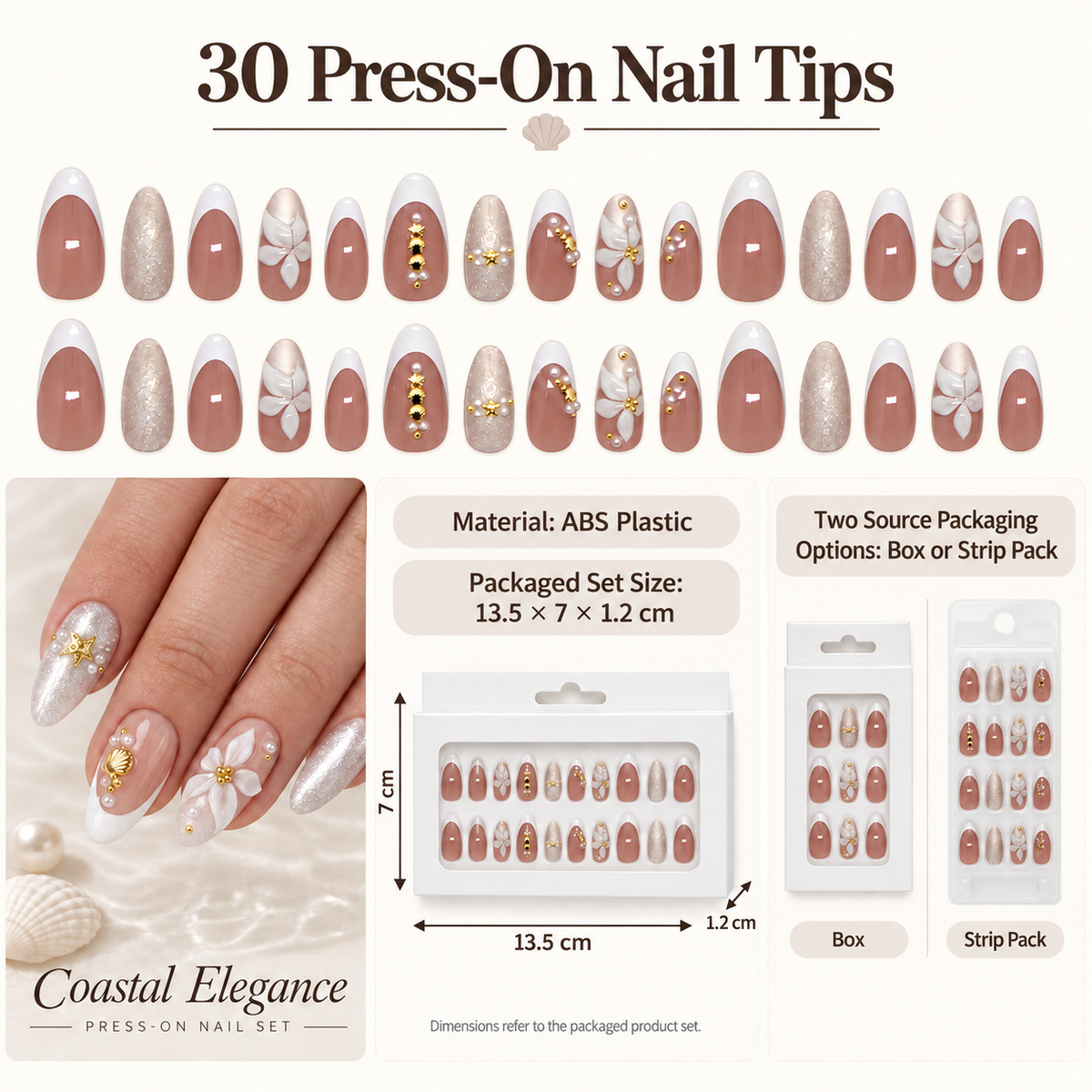 Ocean Wave Floral Shell Press On Nails - replacement image 2